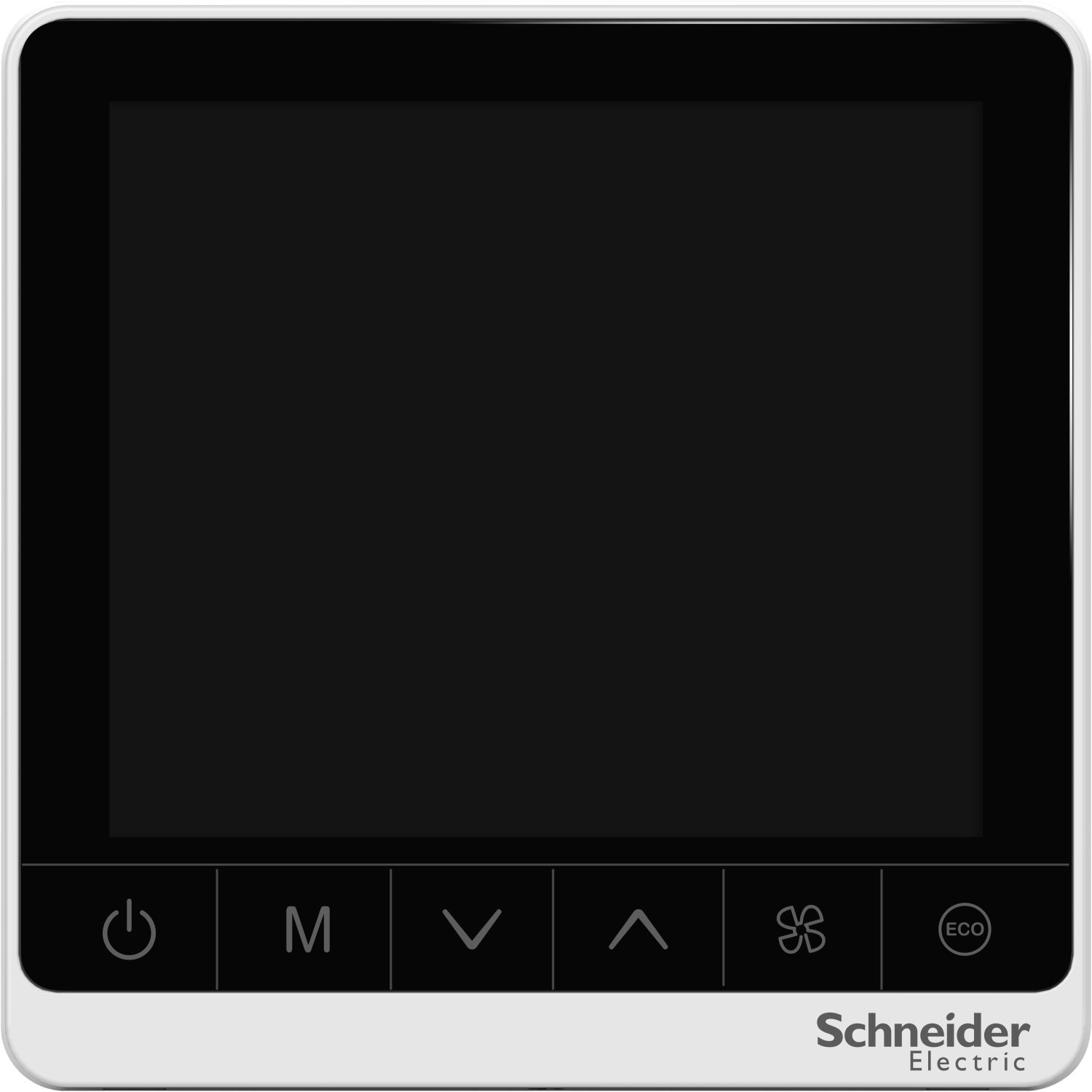 Picture of SpaceLogic thermostat, fan coil on/off, networking, touchscreen, 4P, ECM fan 0-10V, modbus, external sensor, 240V, white