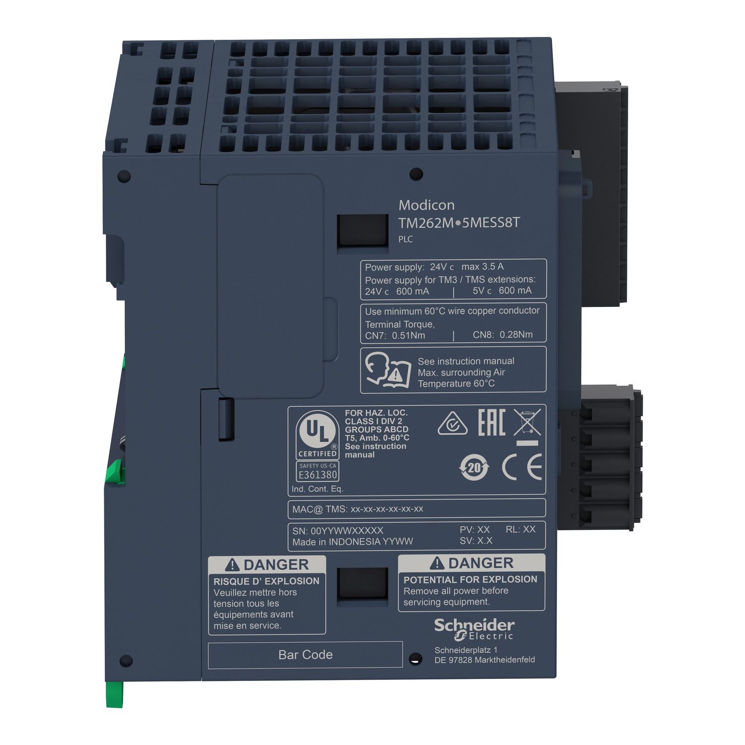 Picture of motion controller, Modicon M262, 5ns per instruction, 4 axes, optimized Ethernet, Sercos, machine to plant