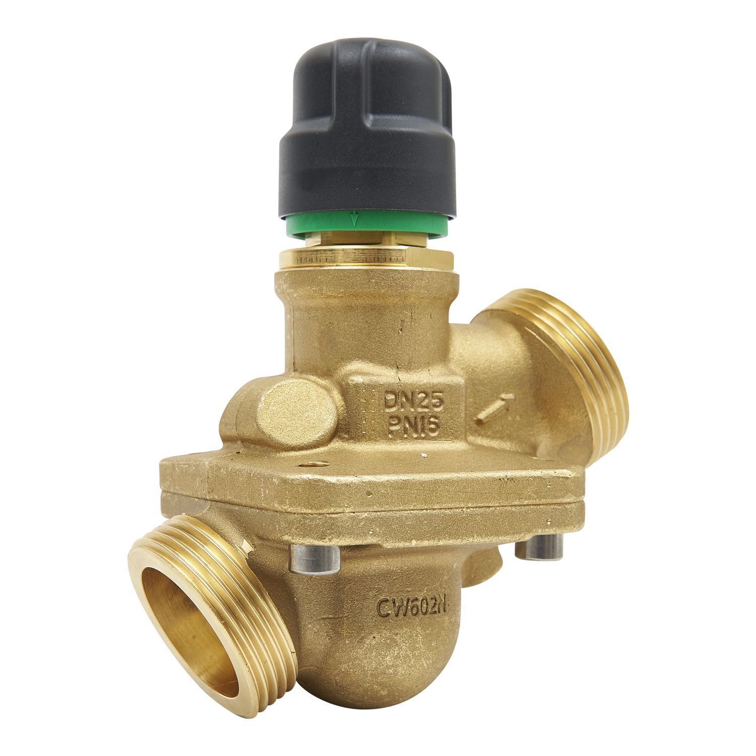 Picture of SpaceLogic VP229E PIBCV (PICV), 2-Way, PN16, DN25, G1-¼ Ext. Thread, High Flow: 0.54…2.7 m³/h (…0.76 l/s), No PT plugs.