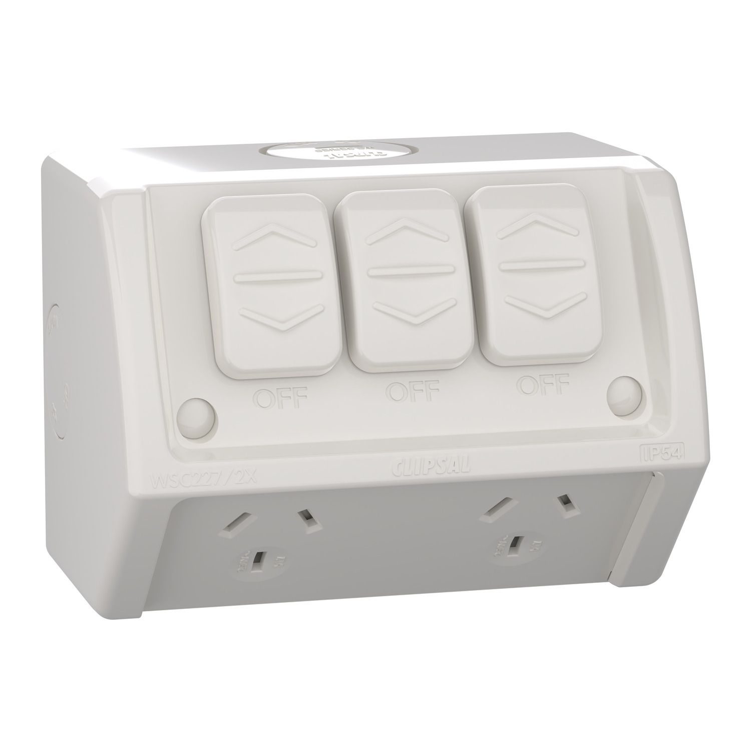 Picture of Twin Socket with Extra Switch, Weathershield, 10A, 250VAC, IP54