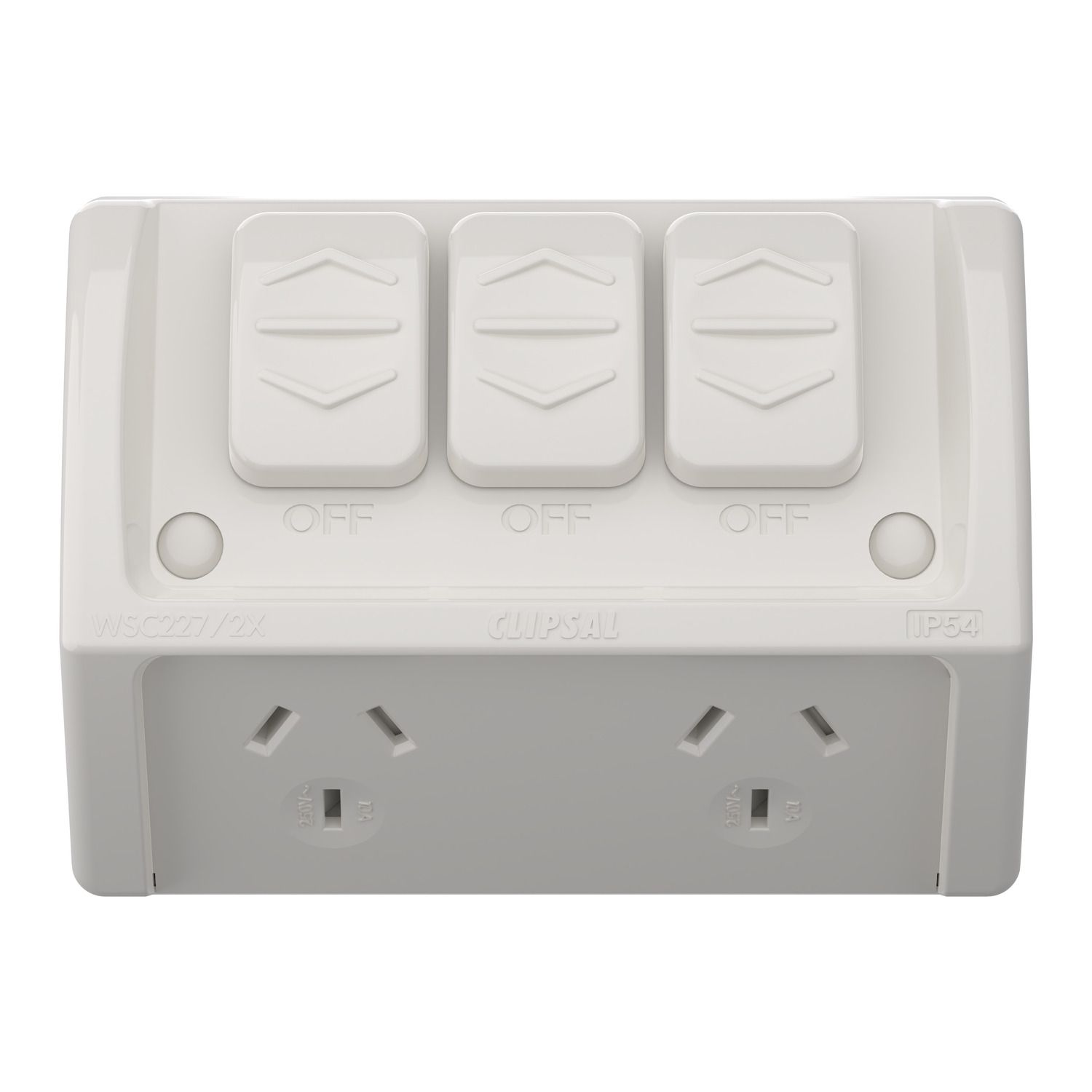 Picture of Twin Socket with Extra Switch, Weathershield, 10A, 250VAC, IP54