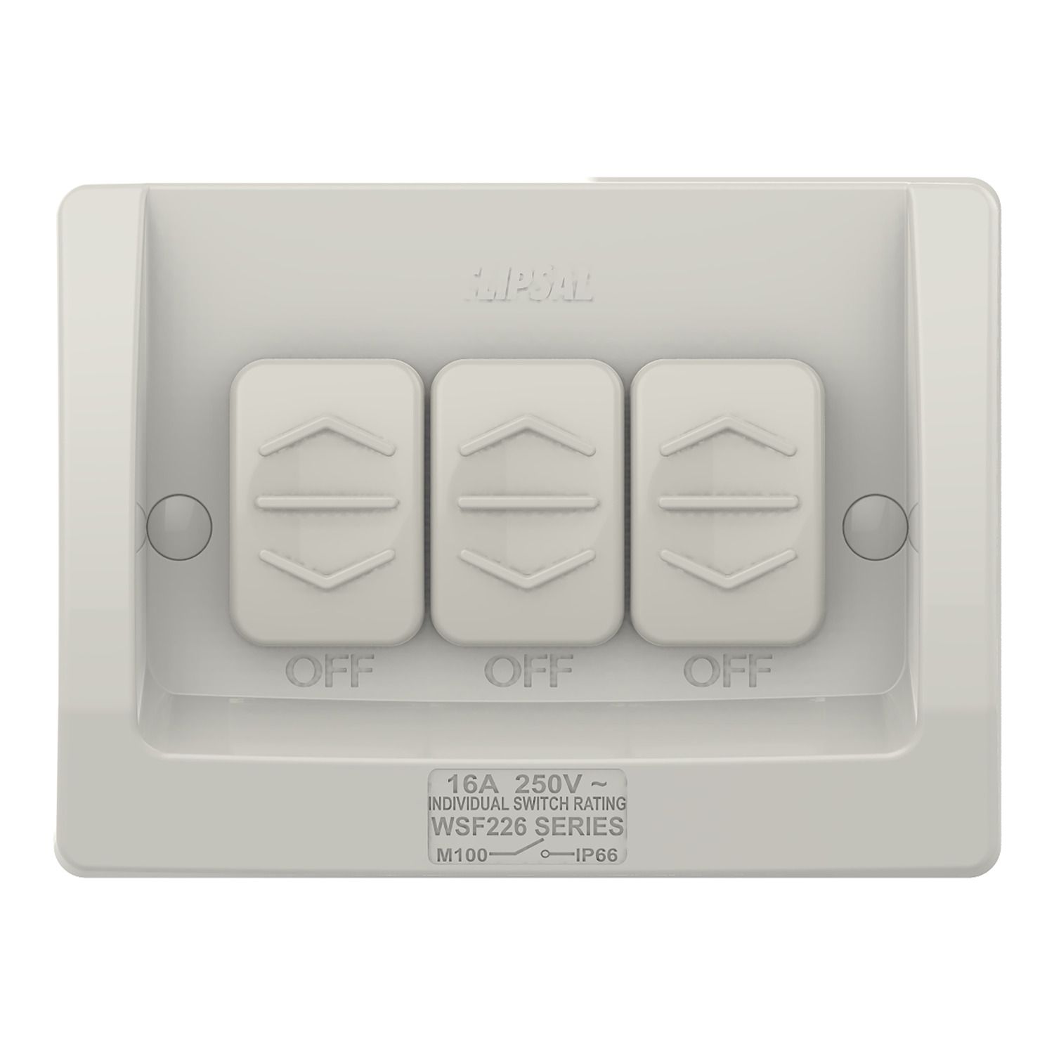 Picture of Switch, Weathershield, Flush, 3-Gang, 16AX, 250VAC, IP66