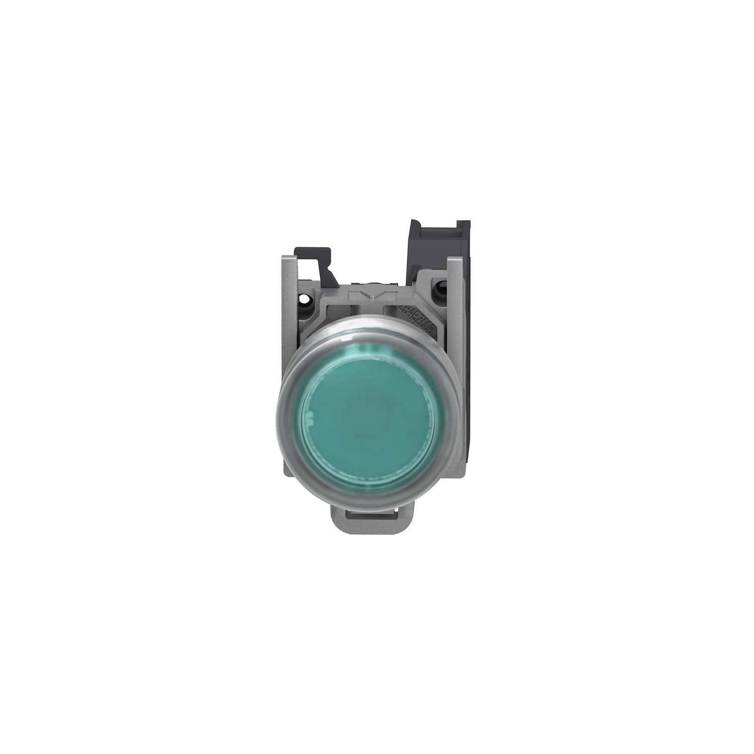 Picture of Complete push button, Harmony XB4 - ATEX D, green projecting with boot, metal, 22mm, silver alloy, spring return, 1NO