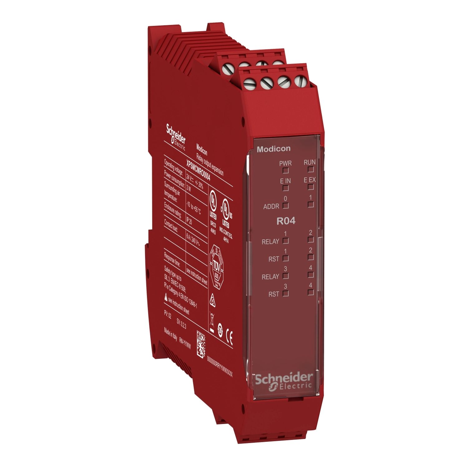 Picture of expansion module, Modicon MCM, 4 safety relay outputs, with backplane connection, screw