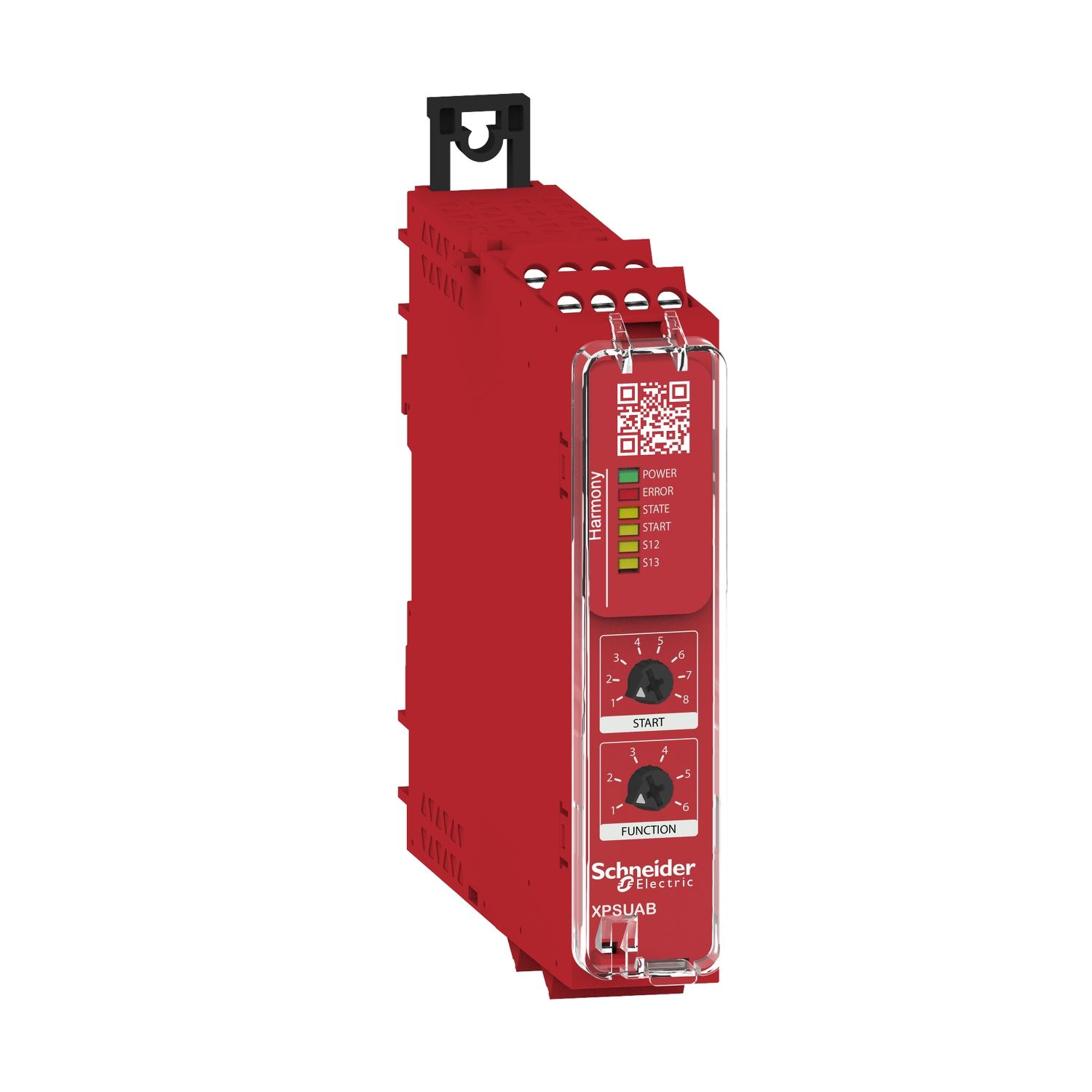 Picture of safety module, Harmony XPSU, potential free 2 NC, NO NC, 2 PNP, 24V AC or DC, screw
