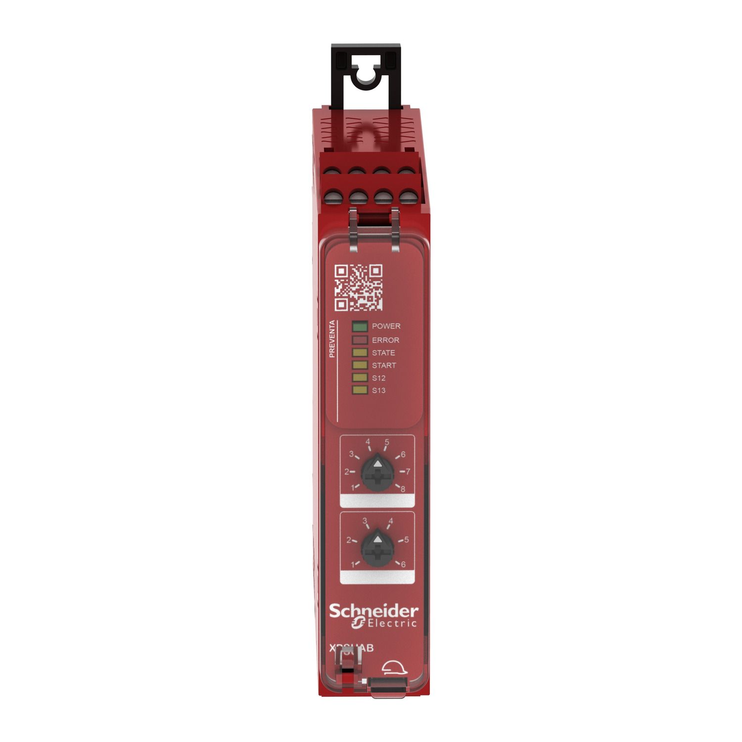 Picture of safety module, Harmony XPSU, potential free 2 NC, NO NC, 2 PNP, 24V AC or DC, screw