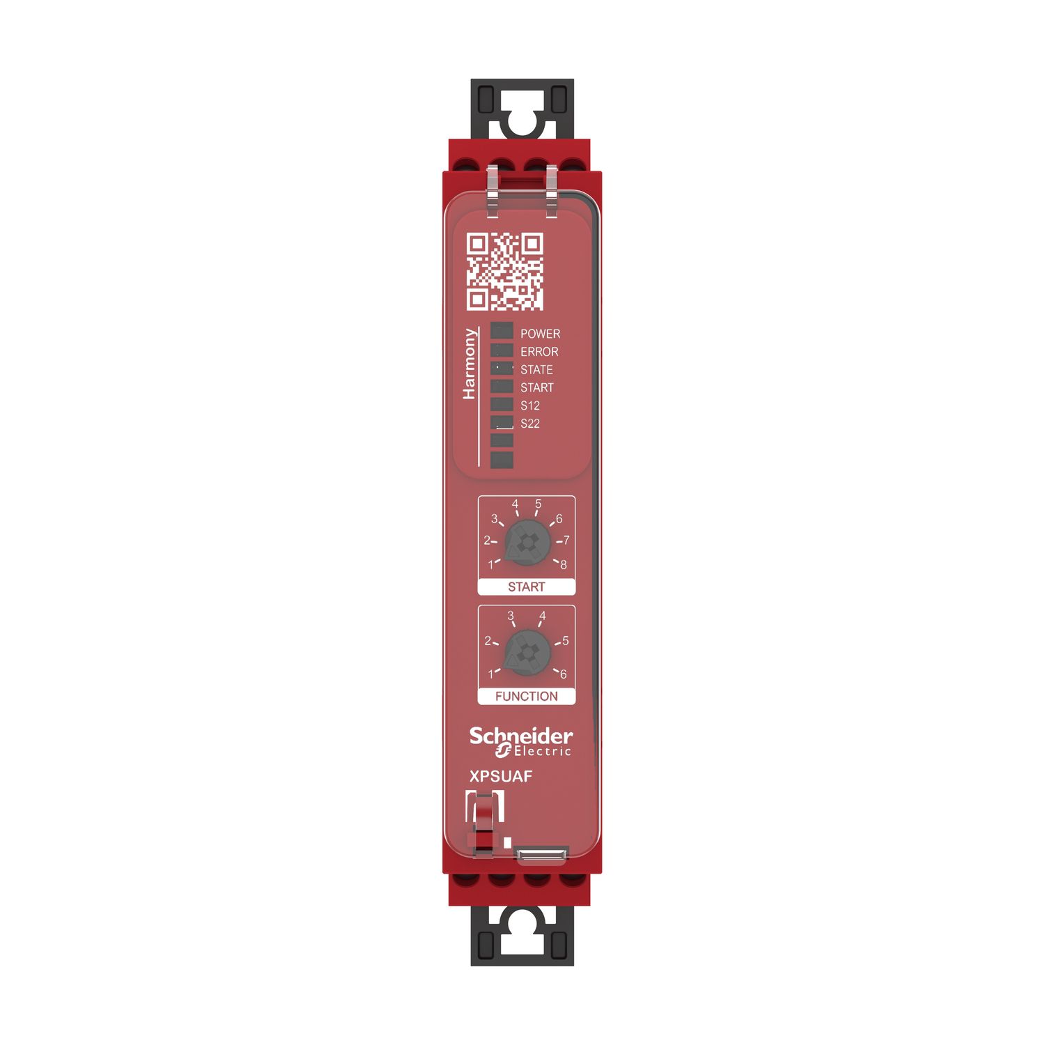 Picture of safety module, Harmony XPSU, Cat 4, potential free 2 NC, NO NC, 2 PNP, 24V AC or DC, screw