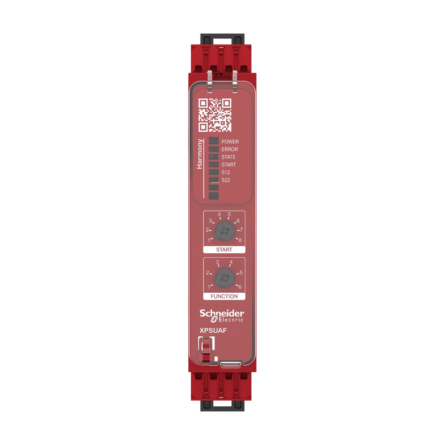 Picture of safety module, Harmony XPSU, Cat 4, potential free 2 NC, NO NC, 2 PNP, 48 to 240V AC or DC, spring