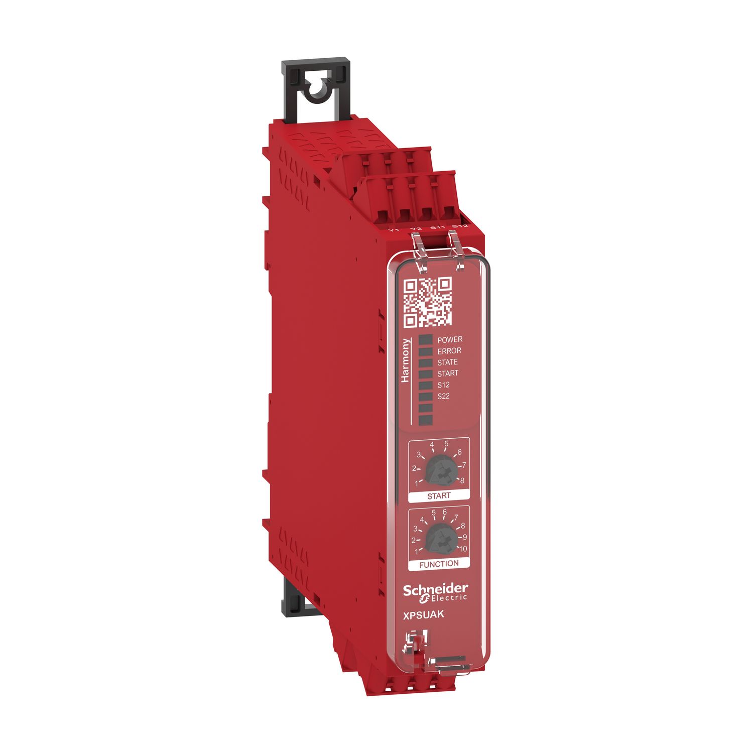 Picture of safety module, Harmony XPSU, Cat 4, features XPSUAF with PNP or NPN, safety mat, 48 to 240V AC or DC, spring