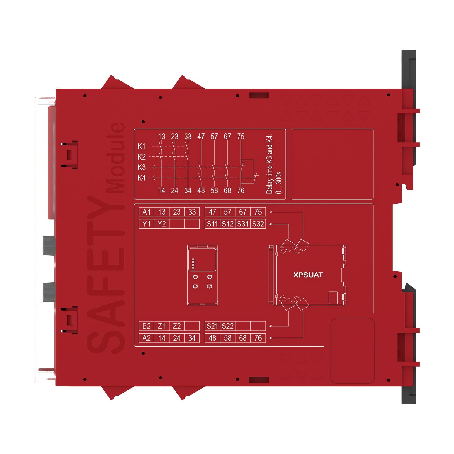 Picture of safety module, Harmony XPSU, Cat4, features XPSUAK with delayed outputs, 48 to 240V AC or DC, screw