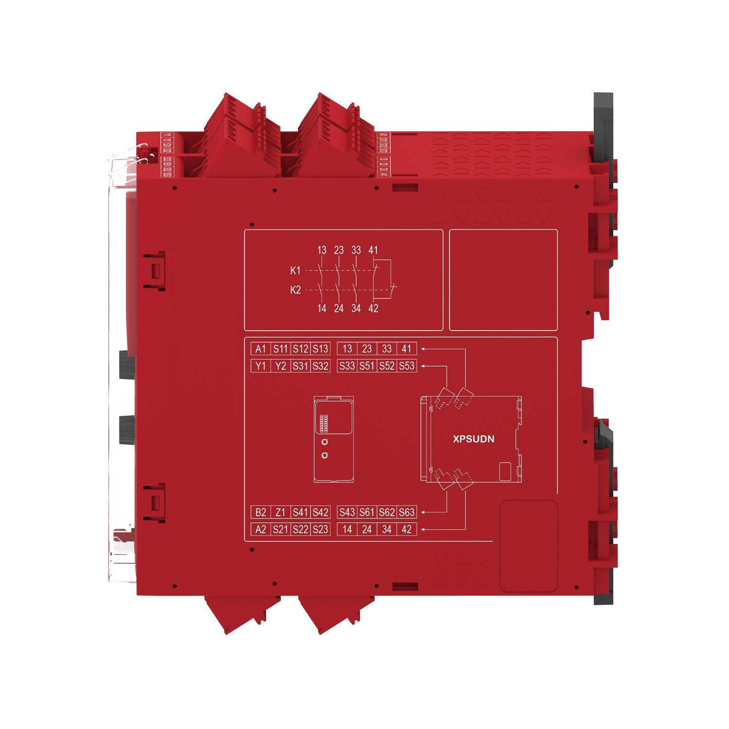 Picture of safety module, Harmony XPSU, Cat 4, features 6 x XPSUAF, 24V AC or DC, spring