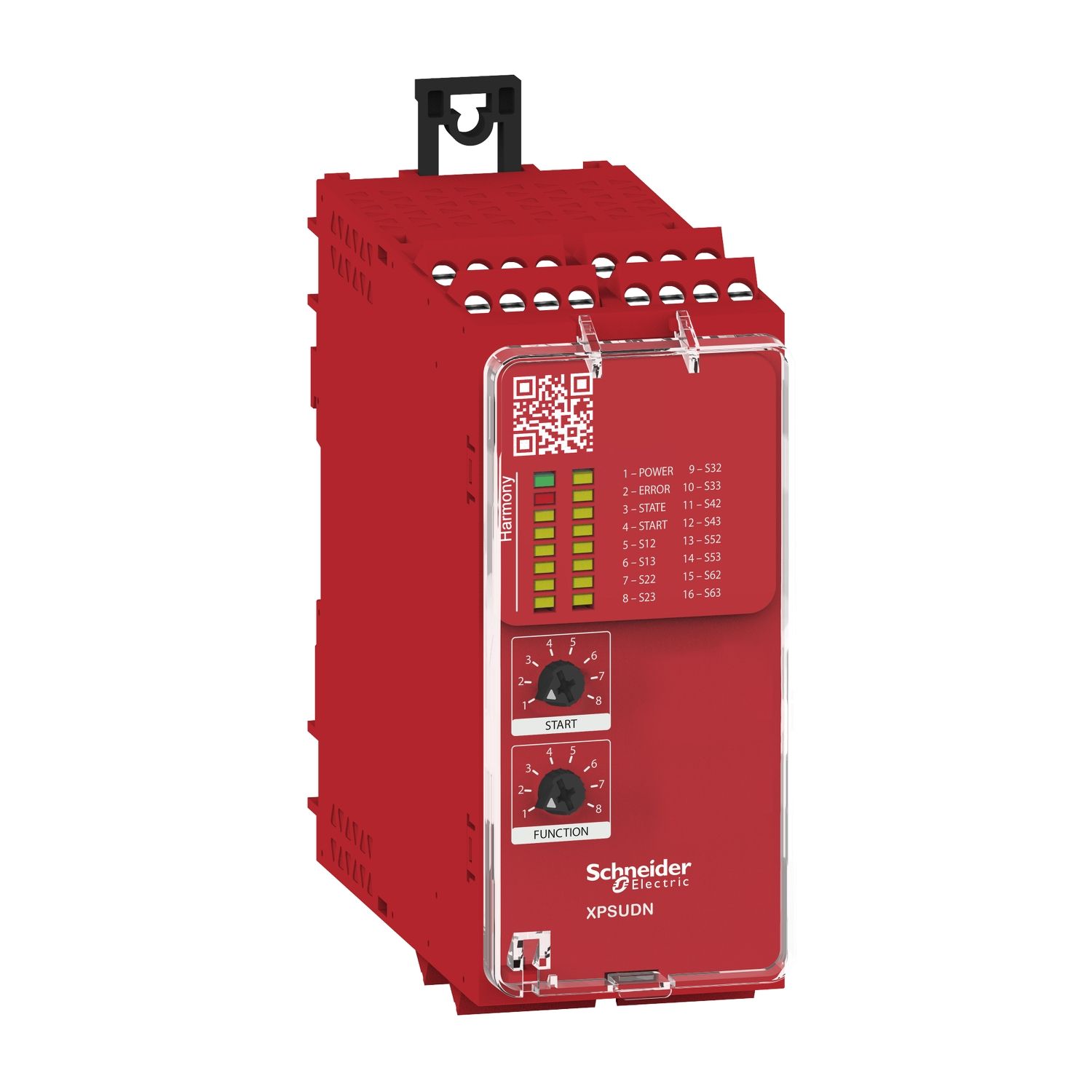 Picture of safety module, Harmony XPSU, Cat 4, features 6 x XPSUAF, 48 to 240V AC or DC, screw