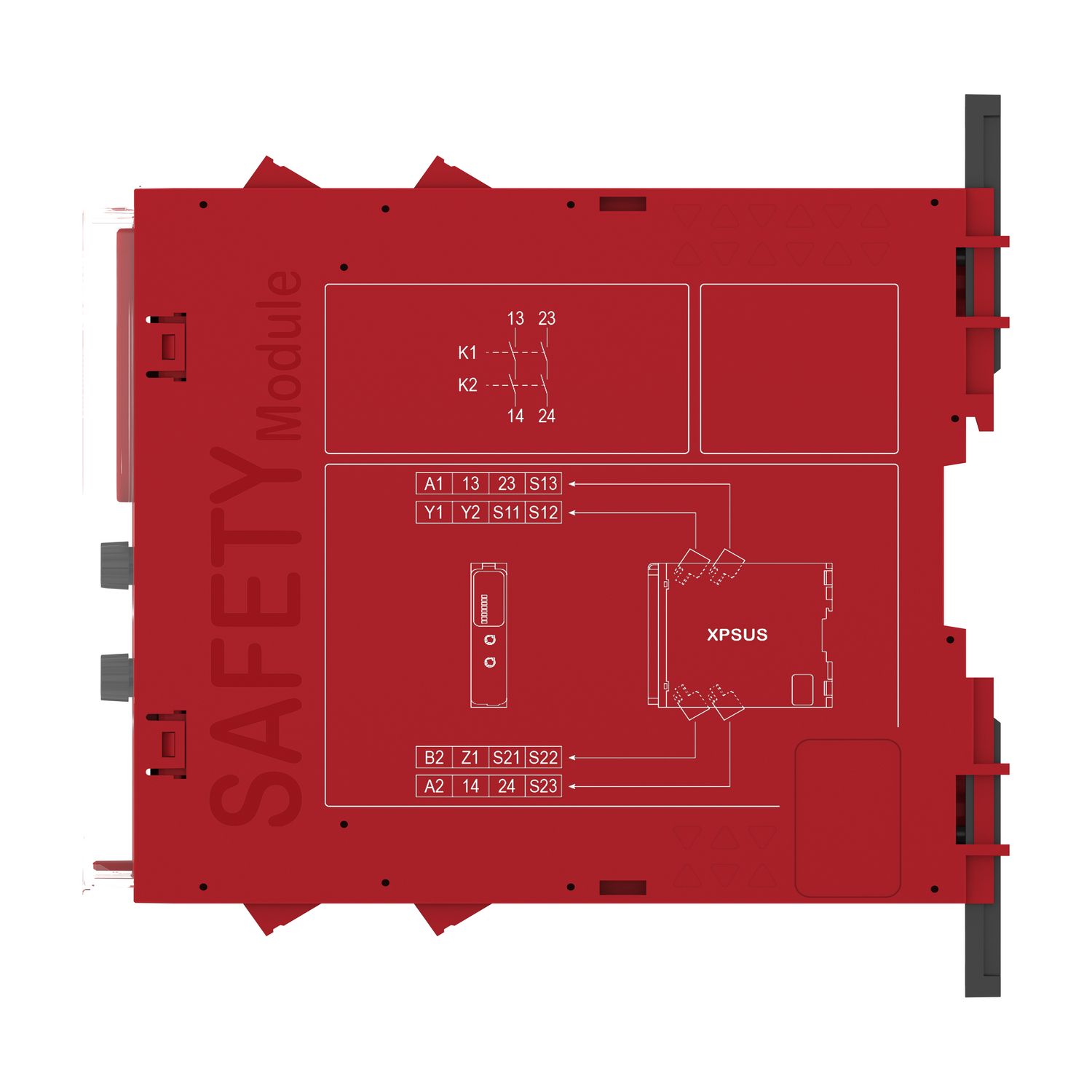 Picture of safety module, Harmony XPSU, Cat 4, features 2 x XPSUAF with enabling movement, 24V AC or DC, screw