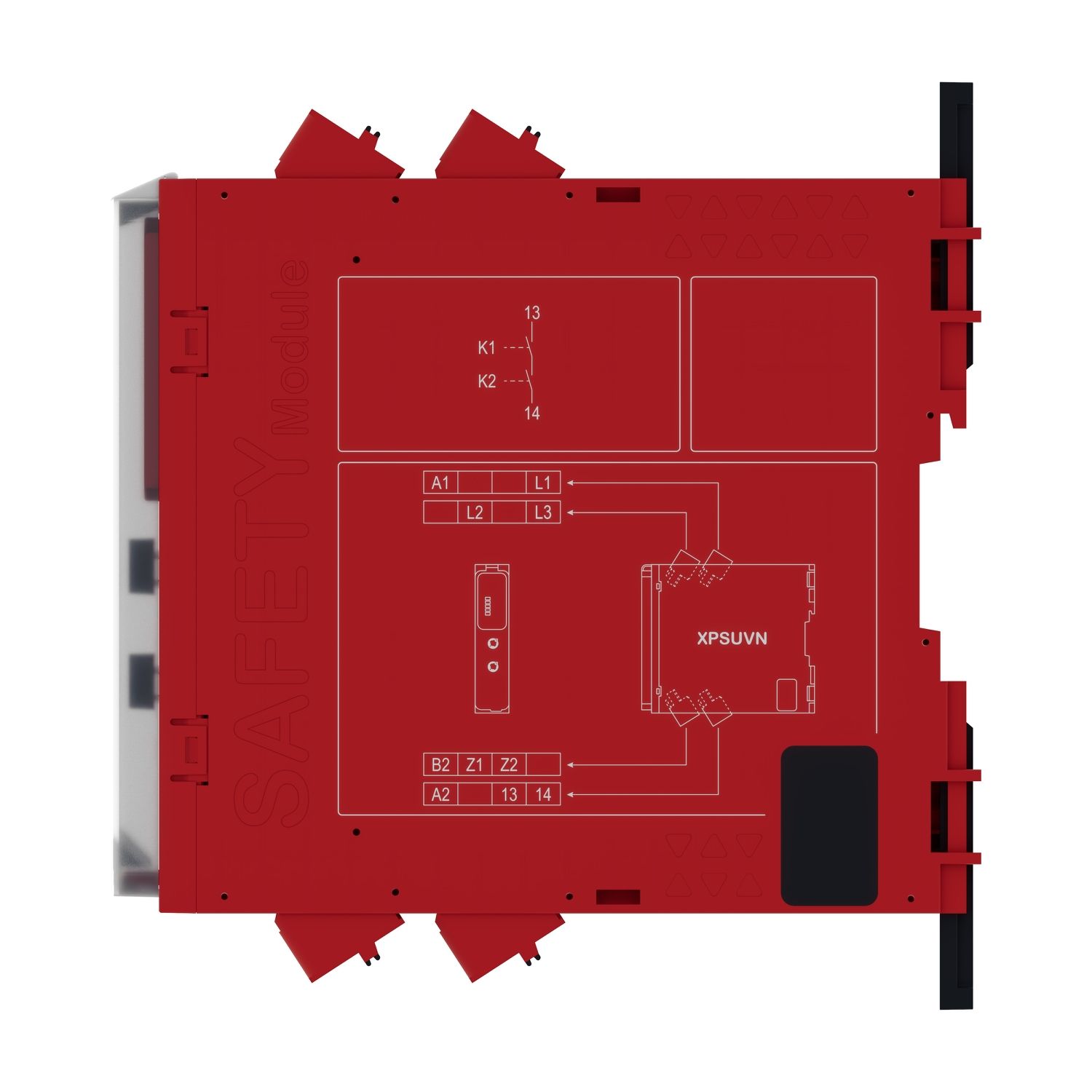 Picture of safety module, Harmony XPS, zero speed monitoring with time delay, 24V AC or DC, spring
