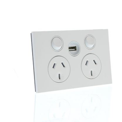 Picture of Double Power Point, Saturn Zen, Single USB Charger, Horizontal Mount, 250V, 10A