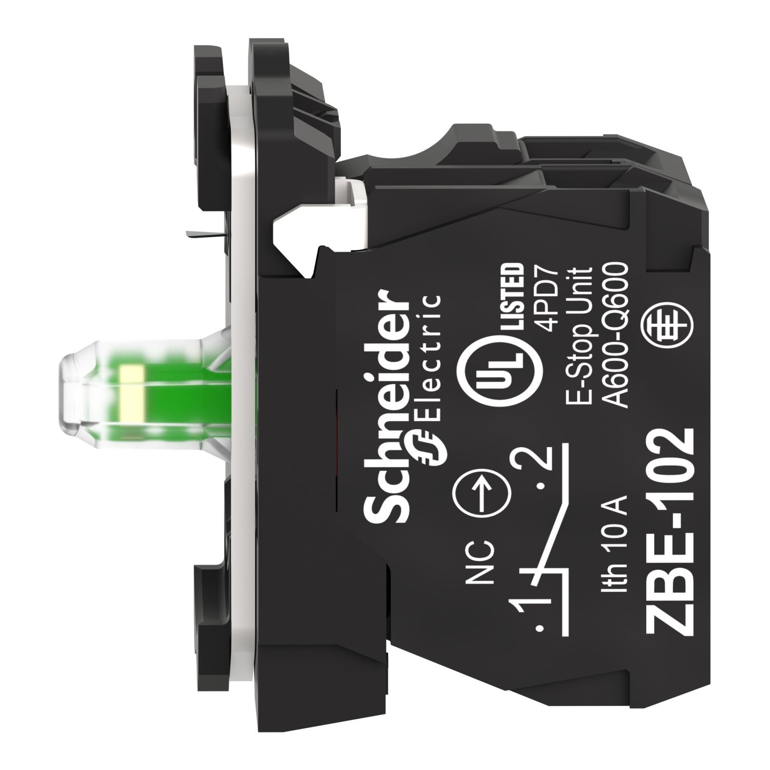 Picture of Complete body contact assembly and light block, Harmony XB5, XB4, with body fixing collar, universal LED, 24V 1NC