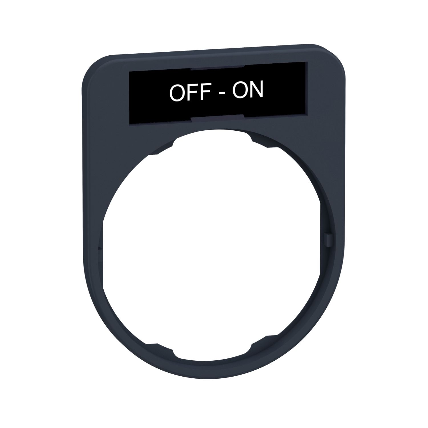 Picture of Legend holder, Harmony XB5, 40 x 50mm, for flush mounted heads, plastic, dark grey, white marked OFF-ON