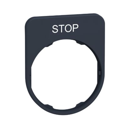 Picture of Legend plate, Harmony XB5, 40 x 50mm, for flush mounted heads, plastic, dark grey, white marked STOP
